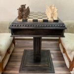 Chess Set : Wooden Chess Table "Black stone" with drawers + pieces "Cossacks" & "Armed Forces of Ukraine"