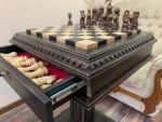 Chess Set: Wooden Chess Table "Black stone" with drawers + pieces "Elegant Classic" - Image 7