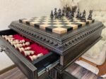 Chess Set : Wooden Chess Table "Black stone" with drawers and a Low leg + pieces "Classic Deluxe" - Image 7