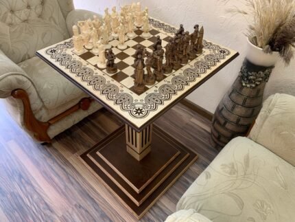 Chess Set: Chess Table “Waves of Aspiration” + chess pieces "Cossacks & Armed Forces of Ukraine"