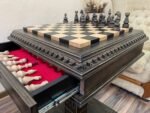 Chess Set : Wooden Chess Table "Black stone" with drawers and a Low leg + pieces "Elite" - Image 8