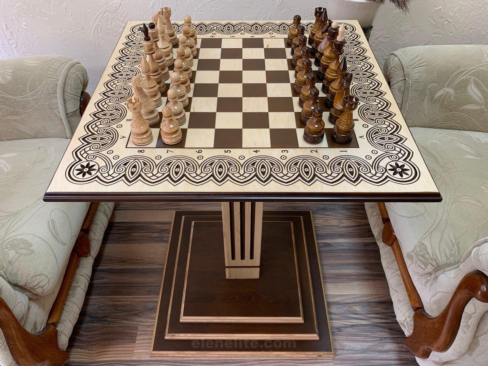 il_fullxfull.5118083722_f1mt-1-scaled-1.jpg Wooden Chess Set: Chess Table “Waves of Aspiration” + glossy chess pieces "Elite" - Image 1