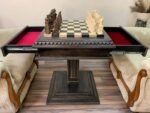 Chess Set : Wooden Chess Table "Black stone" with drawers and a Low leg + pieces "Cossacks" & "Knights" - Image 5