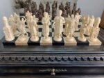 Chess Set : Wooden Chess Table "Black stone" with drawers and a Low leg + pieces "Cossacks" & "Knights" - Image 9