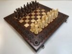 Wooden Chess set: Folding Chess Board with Velvet-lined Storage + pieces "Knights" + "Cossacks" - Image 2