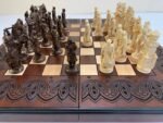 Wooden Chess set: Folding Chess Board with Velvet-lined Storage + pieces "Knights" + "Cossacks" - Image 3