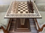 Wooden Chess Set: Chess Table “Waves of Aspiration” + chess pieces "Staunton"