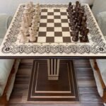 Wooden Chess Set: Chess Table “Waves of Aspiration” + chess pieces "Staunton"