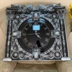 Wall decor, Wooden Clock , Wall Art, Baroque style ,Black & Gray patina, super gloss, handmade carving , ash wood, Anyversary Gift Dad - Image 2