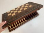 Wooden folding chess board with soft velvet place for storing pieces + pieces Elegant Classic, ash wood, carving handmade Annyversary Gift - Image 6