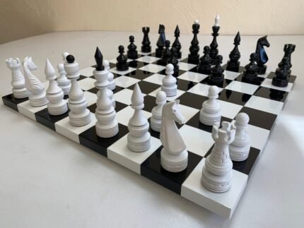 Classic Chess set: Chess Board "Black & White" + pieces "Elite" Super glossy