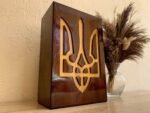 Wooden piggy bank with the Coat of Arms of Ukraine, Money Bank, Room decor, Handmade wood carving, gift for a boss, dad, brother,sun