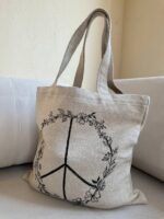 Pacific Shopping Bag, Hand Painted Natural Linen Fabric, Grocery Bag, Minimal Beach Bag, Reusable Tote Bag, Shopper Bag for Woman, Girls - Image 2
