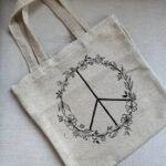 Pacific Shopping Bag, Hand Painted Natural Linen Fabric, Grocery Bag, Minimal Beach Bag, Reusable Tote Bag, Shopper Bag for  Woman, Girls