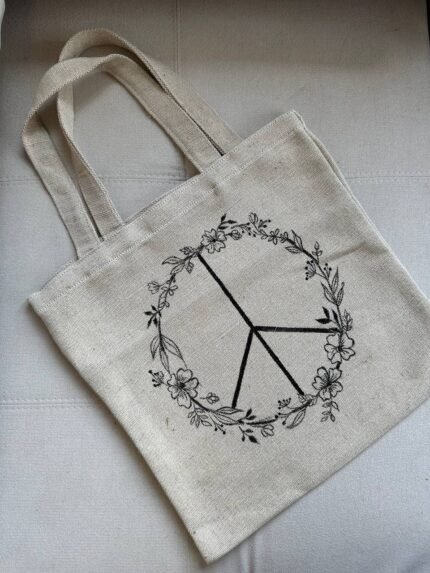 Pacific Shopping Bag, Hand Painted Natural Linen Fabric, Grocery Bag, Minimal Beach Bag, Reusable Tote Bag, Shopper Bag for  Woman, Girls