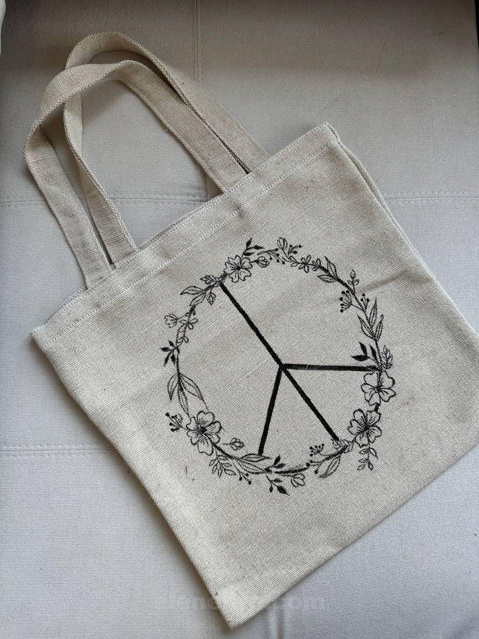 il_fullxfull.5306973096_d1la.jpg Pacific Shopping Bag, Hand Painted Natural Linen Fabric, Grocery Bag, Minimal Beach Bag, Reusable Tote Bag, Shopper Bag for Woman, Girls - Image 1