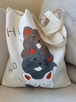 Cat Lovers Handmade Shopping Bag Natural Cotton Fabric , Hand Painted, Minimal Beach Bag Reusable Bag Women Bag, Gifts for Girls - Image 4