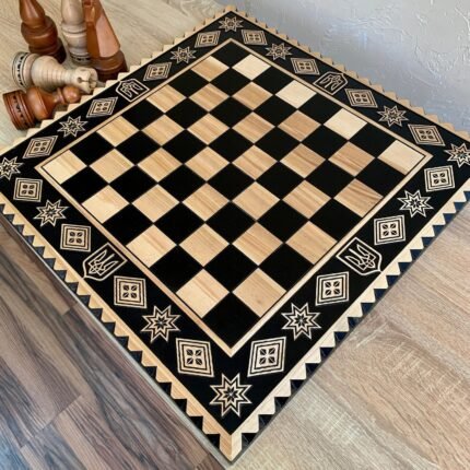 Wooden Chess board "Star of Life" with Ukrainian Trident