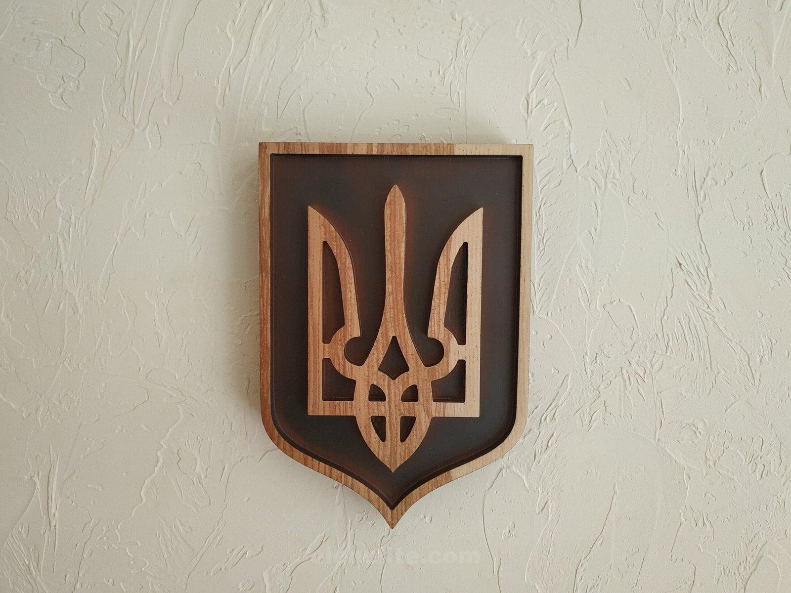 il_fullxfull.5353763562_lxyn-2-scaled-1.jpg Panel Coat of arms of Ukraine. Trident. Ukrainian Tryzub. Wall Decor. Handmade wood carved , ukrainian wall decor - Image 1