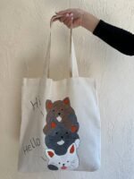 Cat Lovers Handmade Shopping Bag Natural Cotton Fabric , Hand Painted, Minimal Beach Bag Reusable Bag Women Bag, Gifts for Girls - Image 10