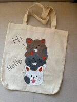 Cat Lovers Handmade Shopping Bag Natural Cotton Fabric , Hand Painted, Minimal Beach Bag Reusable Bag Women Bag, Gifts for Girls - Image 2
