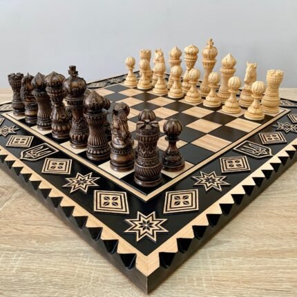 Chess set: Wooden Board "Star of Life" + pieces "Elegant Classic"