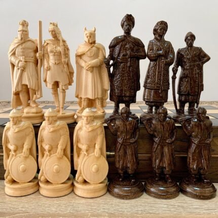 Сhess pieces "Cossacks" + "Knights" Black patina | Beige color