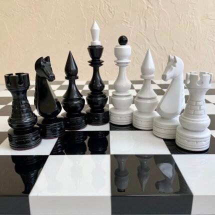 Wooden Chess pieces "Elite" Black & White Super glossy