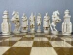 Wooden Chess pieces "Knights" Black patina | Beige color - Image 3