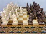 Wooden Chess pieces "Knights" Black patina | Beige color - Image 6