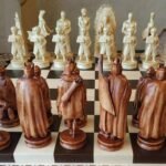 Wooden Chess pieces "Battle of Thrones" + "Knights" Reddish brown | Beige color