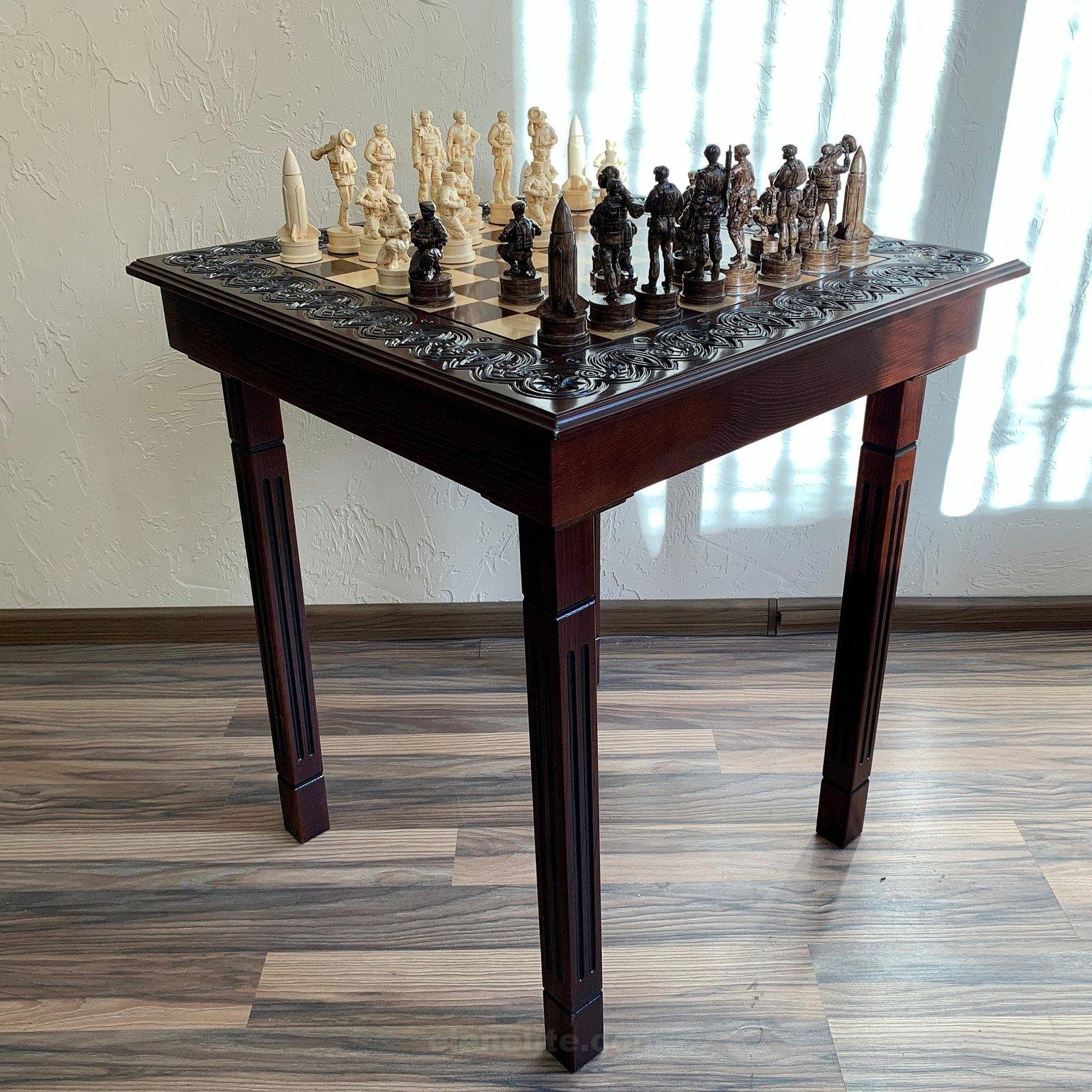 il_fullxfull.5418673002_4rm5.jpg Chess set: Сhess Table "Waves of Aspiration" with storage box + pieces "Armed Forces of Ukraine" - Image 1