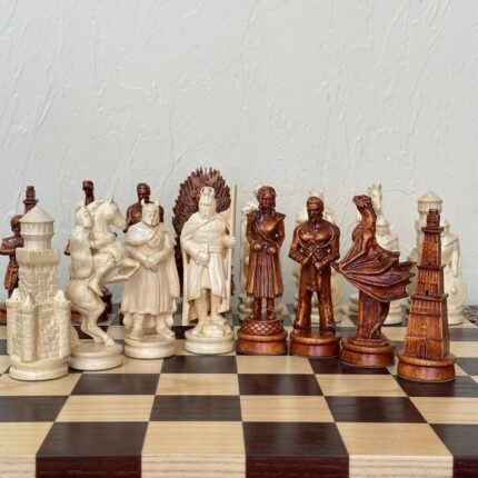 Wooden Chess pieces "Game of Thrones" + "Knights" Reddish brown | Beige color