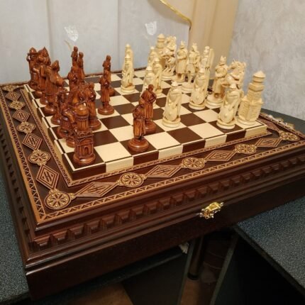 Chess Set: Chess Board with Storage + chess pieces "Knights" + "Cossacks"