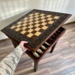 Chess set: Сhess Table "Waves of Aspiration" with storage box + pieces "Cossacks & Knights" - Image 8