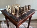 Chess set: Сhess Table "Waves of Aspiration" with storage box + pieces "Cossacks & Knights" - Image 2
