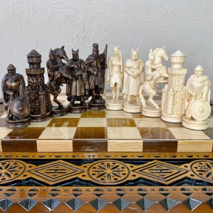 Wooden Chess pieces "Knights" Black patina | Beige color