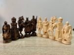 Wooden Chess pieces "Knights" Black patina | Beige color - Image 2