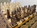 Wooden Chess pieces "Knights" Black patina | Beige color - Image 8