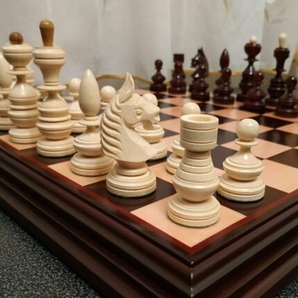Wooden Chess pieces "Classic Deluxe" Dark brown | Beige color