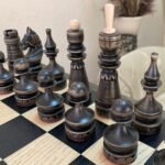 Wooden Chess pieces "Classic Luxe" Black patina | Beige