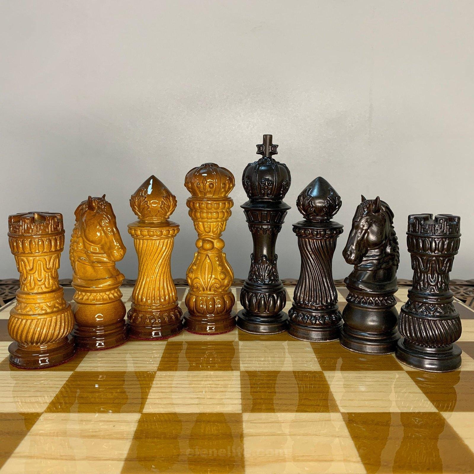 il_fullxfull.5431641544_temh-scaled-1.jpg Chess pieces "Elegant Classic" Black|Brown ombre color, Super Glossy finish - Image 1
