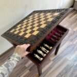 Chess set: Сhess Table "Waves of Aspiration" with storage box + pieces "Armed Forces of Ukraine" - Image 8
