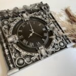 Wall decor, Wooden Clock , Wall Art, Baroque style  ,Black & Gray patina, super gloss, handmade carving , ash wood, Anyversary Gift Dad - Image 3