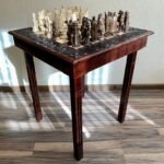 Chess set: Сhess Table "Waves of Aspiration" with storage box + pieces "Cossacks & Knights"