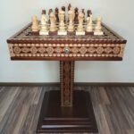 Chess Set: Chess Table "The Art of a Winner" with 2 Drawers and Cells + chess pieces "Elegant classic"