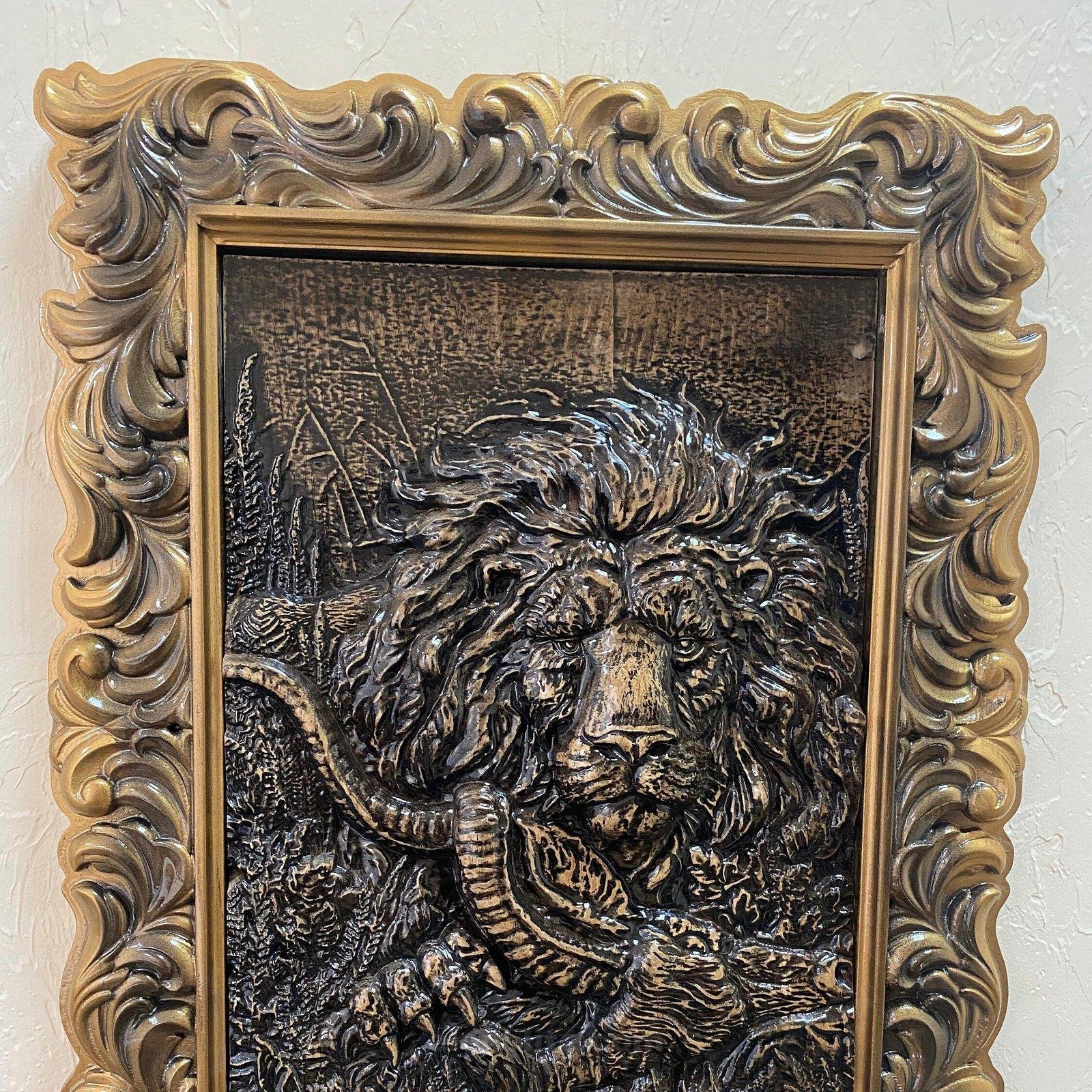 il_fullxfull.5480557827_8xdz-1.jpg Wooden carved Panel "Lion Strength", Decor, wall decor , handmade, ash wood premium, art living room, Birthday Annyversary Gift for Dad - Image 1