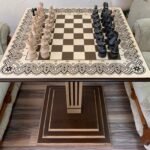 Wooden Chess Set: Chess Table “Waves of Aspiration” + chess pieces "Elite"