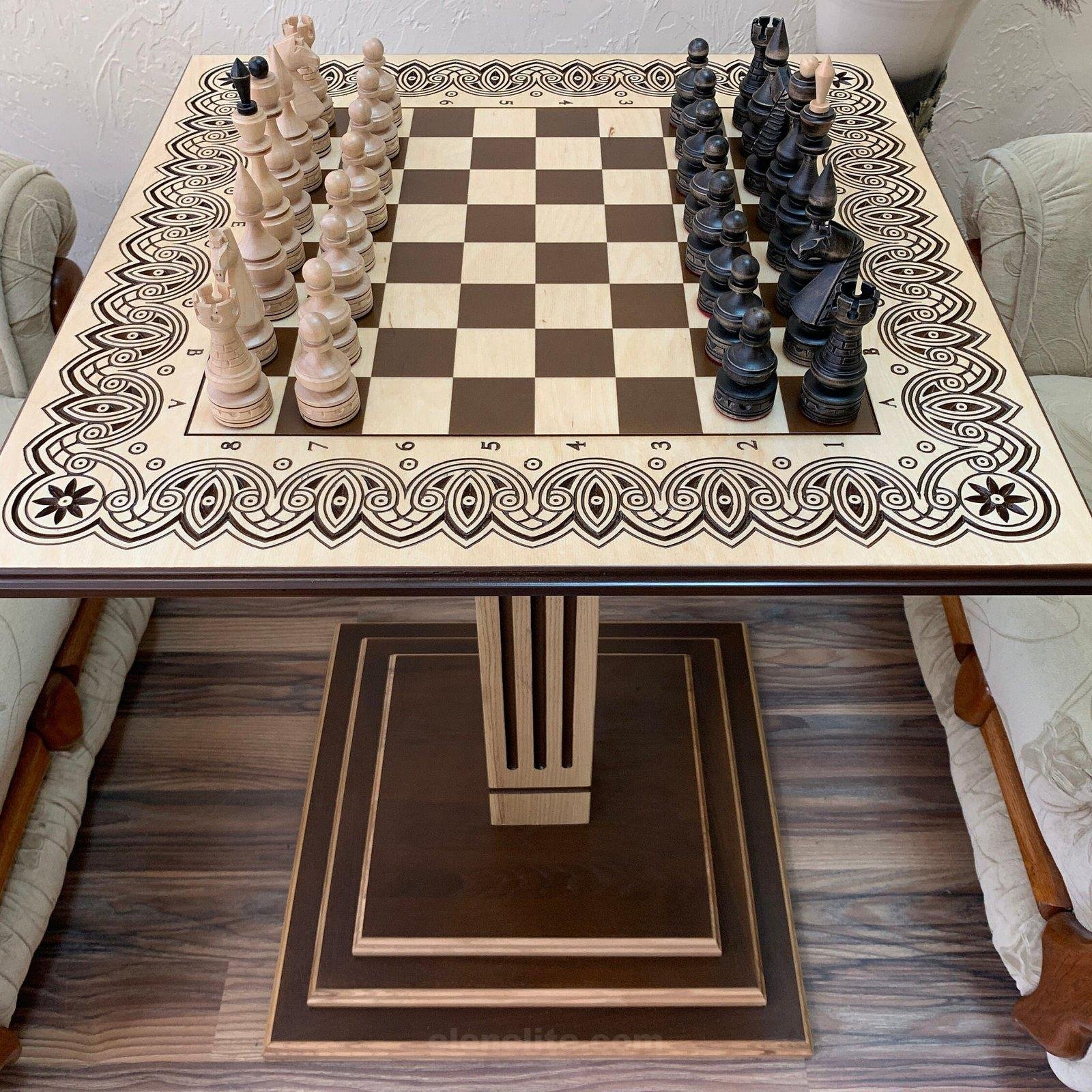 il_fullxfull.5483196562_rili.jpg Wooden Chess Set: Chess Table “Waves of Aspiration” + chess pieces "Elite" - Image 1