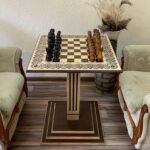 Chess Set : Wooden Chess Table "Waves of Aspiration" + chess pieces "Elegant Classic Ombre"